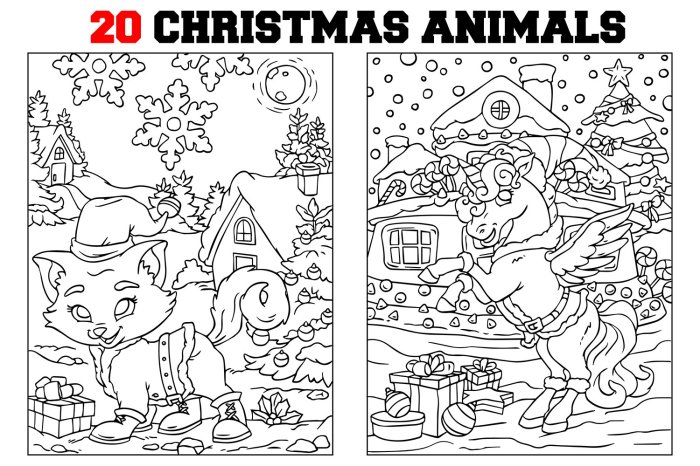 Cute animal christmas coloring pages