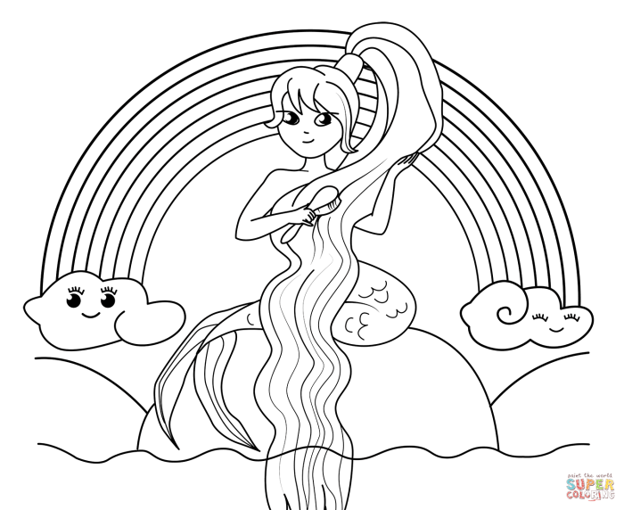 Mermaid anime coloring pages