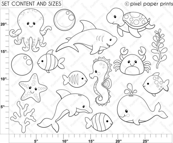 Ocean animals coloring sheet