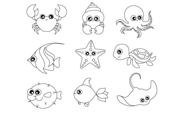 Sea animals coloring page