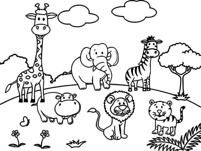 Easy jungle animals coloring pages