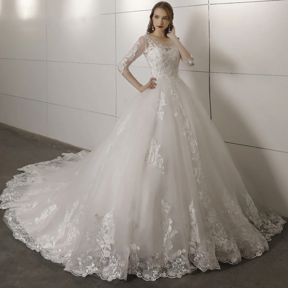 Long sleeve ball gown wedding dress